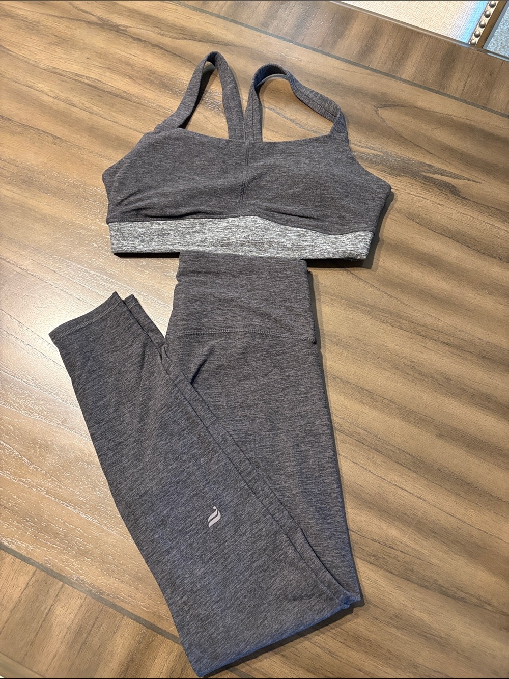 Fabletics Two-Piece Heathered Gray Sports Bra & Leggings Set